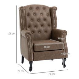 HOMCOM Wingback Armchair Chesterfield-style High Back Chair Tufted Accent Chair in Brown - thumbnail 3