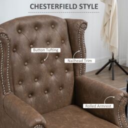 HOMCOM Wingback Armchair Chesterfield-style High Back Chair Tufted Accent Chair in Brown - thumbnail 6