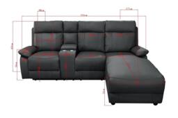 DS Living Sorento Recline Left Hand Corner Leather 3 Seater Sofa in Black - thumbnail 6