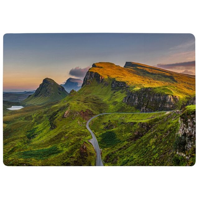 Benjamin Tate Design Panorama Of Quiraing Mountains Sunset At Isle Of Skye, Scottish Highlands Designer Rug in Natural - Size: Large - image 1