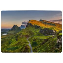 Benjamin Tate Design Panorama Of Quiraing Mountains Sunset At Isle Of Skye, Scottish Highlands Designer Rug in Natural - Size: Large - thumbnail 1