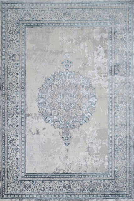 Kukoon Blue Grey Distressed Traditional Medallion Bordered Rug in Baby Blue - Size: 120 cm x 170 cm - image 1