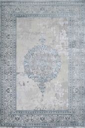 Kukoon Blue Grey Distressed Traditional Medallion Bordered Rug in Baby Blue - Size: 120 cm x 170 cm - thumbnail 1