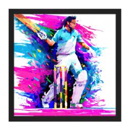 "Artery8 Wall Art Print Sports Cricket Colourful Pink Blue Batsman Watercolour Oil Painting Square Framed Picture 16X16 Inch - Size: W16"" x H16""" - thumbnail 1