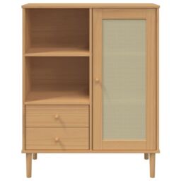 Berkfield Home Highboard SENJA Rattan Look Brown 90x40x112 cm Solid Wood Pine - Size: 90 x 40 x 112 cm - thumbnail 5