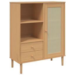Berkfield Home Highboard SENJA Rattan Look Brown 90x40x112 cm Solid Wood Pine - Size: 90 x 40 x 112 cm - thumbnail 2
