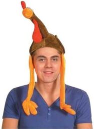 Shatchi Hat Novelty Plush Christmas Turkey Gobler Hat Costume Christmas Fancy Dress Party Xmas Office Fun in Brown - thumbnail 4