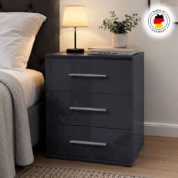 KDMD Swindon Gloss Black 3 Drawer Bedside Cabinet - thumbnail 3