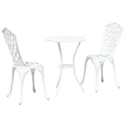 Berkfield Home 3-Piece White Cast Aluminum Garden Bistro Set - thumbnail 2