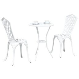 Berkfield Home 3-Piece White Cast Aluminum Garden Bistro Set - thumbnail 3