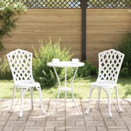 Berkfield Home 3-Piece White Cast Aluminum Garden Bistro Set - thumbnail 1