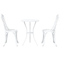 Berkfield Home 3-Piece White Cast Aluminum Garden Bistro Set - thumbnail 6