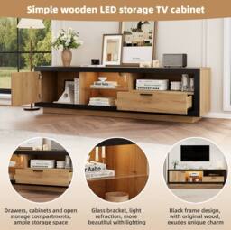 STILVORA TV Stand with Drawer, Cabinet & LED Lights, 160 x 40 x 50 cm in Natural - thumbnail 8