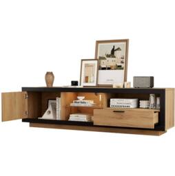 STILVORA TV Stand with Drawer, Cabinet & LED Lights, 160 x 40 x 50 cm in Natural - thumbnail 5