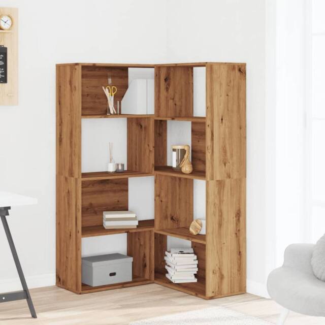 Berkfield Home Elegant Corner Bookcase 4-Tier Artisian Oak 85x85x140 cm Engineer in Brown - Size: 85 x 85 x 140 cm - image 1