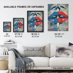 "Artery8 Wall Art Print Pop Art Kiss Cartoon Pride LGBT Red Blue Love Art Framed Poster in Black - Size: W12"" x H16""" - thumbnail 3