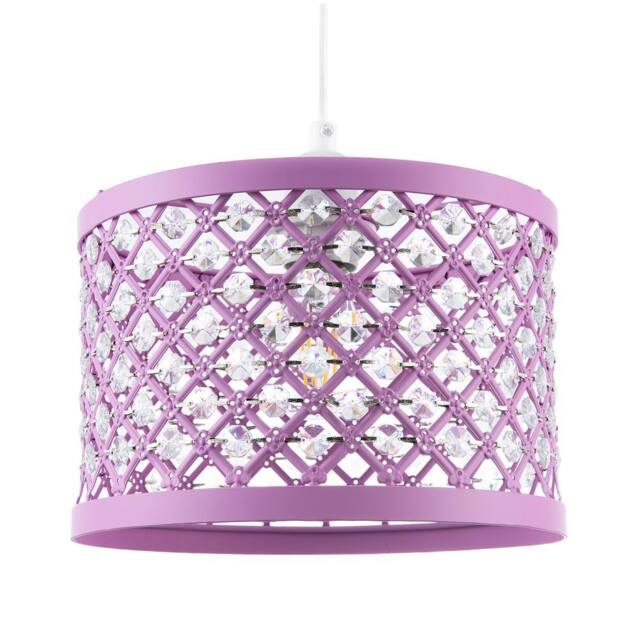 Happy Homewares Modern Ornate Matte Metal Pendant Shade with Clear Acrylic Beads in Lilac - image 1