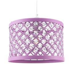 Happy Homewares Modern Ornate Matte Metal Pendant Shade with Clear Acrylic Beads in Lilac