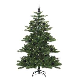 Berkfield Home Elegant Artificial Hinged Christmas Tree with 150 LEDs 150 cm PVC in Green - thumbnail 1