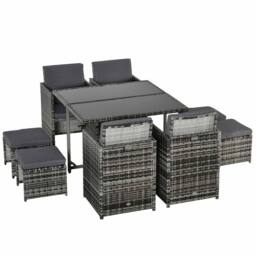 STILVORA Dining Set 8-Seater with cushions grey rattan - thumbnail 3