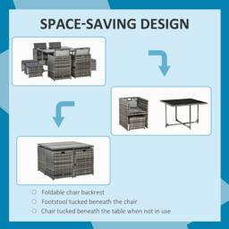 STILVORA Dining Set 8-Seater with cushions grey rattan - thumbnail 6