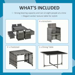STILVORA Dining Set 8-Seater with cushions grey rattan - thumbnail 5