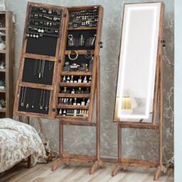 FURNOS Free Standing Mirror Lockable Jewellery Cabinet 360 Swivel in Brown - thumbnail 6
