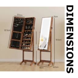 FURNOS Free Standing Mirror Lockable Jewellery Cabinet 360 Swivel in Brown - thumbnail 7