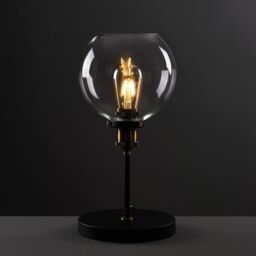 ValueLights Sheridan Industrial Glass Bowl Gold Trim Black Table Lamp - thumbnail 1