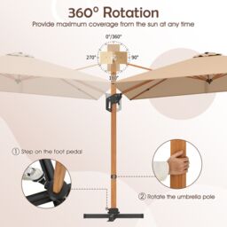 Costway 297cm Patio Cantilever Umbrella Square Double-Top Offset Umbrella in Beige - thumbnail 9