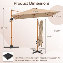 Costway 297cm Patio Cantilever Umbrella Square Double-Top Offset Umbrella in Beige - thumbnail 2