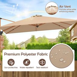 Costway 297cm Patio Cantilever Umbrella Square Double-Top Offset Umbrella in Beige - thumbnail 5