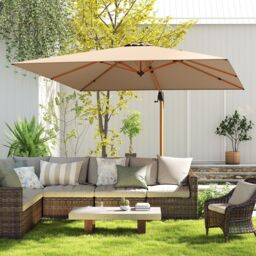 Costway 297cm Patio Cantilever Umbrella Square Double-Top Offset Umbrella in Beige - thumbnail 4