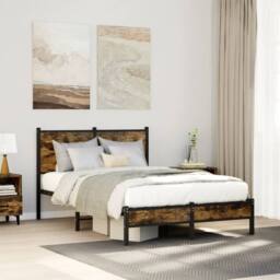 Berkfield Home Metal Bed Frame without Mattress Smoked Oak 120x200 cm in Brown - Size: Small Double - thumbnail 2