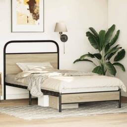 Berkfield Home Bed Frame without Mattress 100x200 cm Sonoma Oak Engineered Wood in Light Oak - thumbnail 4
