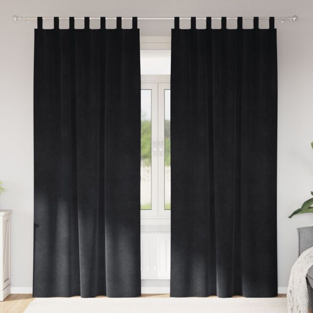 Berkfield Home Blackout Curtains with Hanging Loops - 2 Black Velvet Panels - image 1