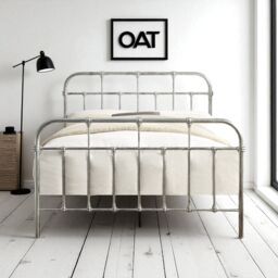 OAT Home Camden Victorian Vintage Hospital Style Steel Effect Metal Bed Frame in Silver - Size: King - thumbnail 2