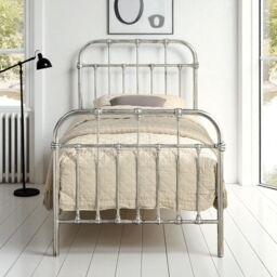 OAT Home Camden Victorian Vintage Hospital Style Steel Effect Metal Bed Frame in Silver - Size: King - thumbnail 8