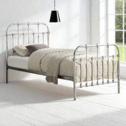 OAT Home Camden Victorian Vintage Hospital Style Steel Effect Metal Bed Frame in Silver - Size: King - thumbnail 7