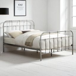 OAT Home Camden Victorian Vintage Hospital Style Steel Effect Metal Bed Frame in Silver - Size: King