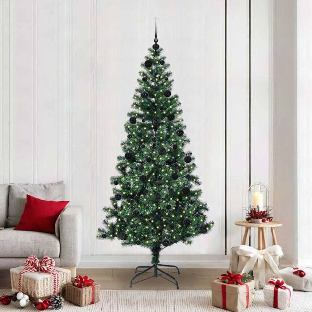 Berkfield Home Artificial Pre-lit Christmas Tree Green 210 cm PVC & Metal - image 1