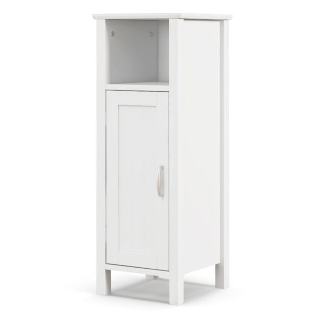 Gymax Bathroom Floor Cabinet With Open Shelf Single Door & Adjustable Shelf in White - image 1