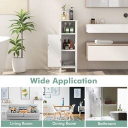 Gymax Bathroom Floor Cabinet With Open Shelf Single Door & Adjustable Shelf in White - thumbnail 5