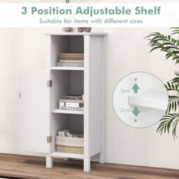 Gymax Bathroom Floor Cabinet With Open Shelf Single Door & Adjustable Shelf in White - thumbnail 4