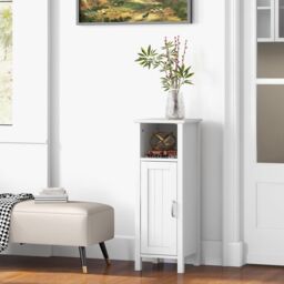 Gymax Bathroom Floor Cabinet With Open Shelf Single Door & Adjustable Shelf in White - thumbnail 3