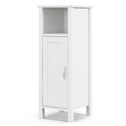 Gymax Bathroom Floor Cabinet With Open Shelf Single Door & Adjustable Shelf in White
