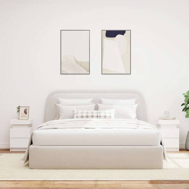 Berkfield Home Beautiful Bedside Cabinets with LED Lights 2 pcs White 35x39x55 cm - Size: 35 x 39 x 55 cm - image 1