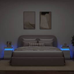 Berkfield Home Beautiful Bedside Cabinets with LED Lights 2 pcs White 35x39x55 cm - Size: 35 x 39 x 55 cm - thumbnail 4