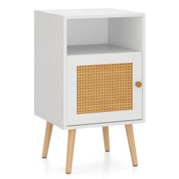 Costway Rattan Nightstand Bedroom Bedside Table PE Rattan Decorated Door in White - thumbnail 6