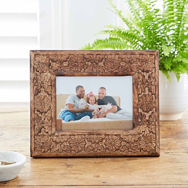 "Paper High 7"" x 5"" Asali Natural Floral Pattern Mango Wood Frame" - image 1